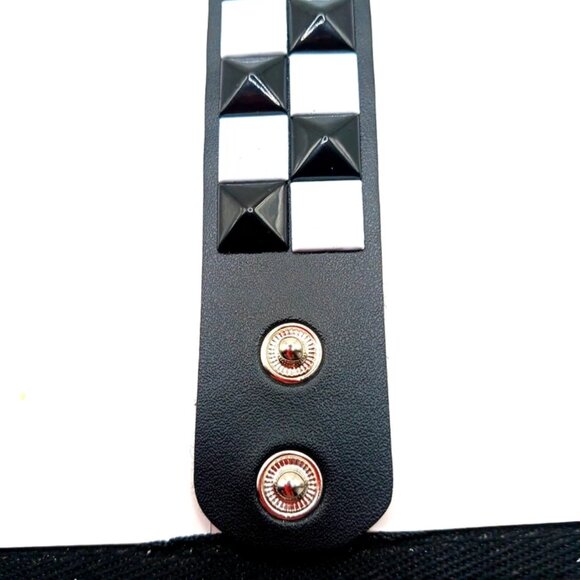 Black and White 2 Row Studded Faux Leather Bracelet New - Picture 5 of 9